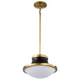 NUVO Lighting 60-7907 Lafayette 1-Light Pendant, 14in, Matte Black Finish with Natural Brass Accents and White Opal Glass