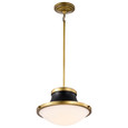 NUVO Lighting 60-7907 Lafayette 1-Light Pendant, 14in, Matte Black Finish with Natural Brass Accents and White Opal Glass
