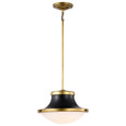 NUVO Lighting 60-7907 Lafayette 1-Light Pendant, 14in, Matte Black Finish with Natural Brass Accents and White Opal Glass