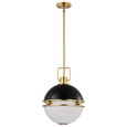 NUVO Lighting 60-7878 Everton 2 Light Pendant, 14in, Matte Black & Brass Finish, Etched Opal Glass