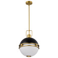 NUVO Lighting 60-7878 Everton 2 Light Pendant, 14in, Matte Black & Brass Finish, Etched Opal Glass