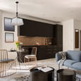 NUVO Lighting 60-7669 Livingston, 4-Light Pendant, Medium Base, 60W, Matte Black Finish, White Linen Fabric Shade