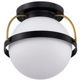 NUVO Lighting 60-7770 Lakeshore 1-Light Small Flush, Matte Black & Natural Brass Finish, White Opal Glass