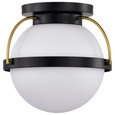 NUVO Lighting 60-7770 Lakeshore 1-Light Small Flush, Matte Black & Natural Brass Finish, White Opal Glass
