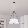 NUVO Lighting 60-7696 Brewster, 3 Light Pendant, Black Finish, Faux Leather Wrapped Straps, White Textile Shade
