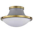 NUVO Lighting NUV-60-7915 Lafayette 1 Light Flush Mount Fixture - 14 Inches - Gray Finish with Natural Brass Accents and White Opal Glass