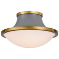 NUVO Lighting 60-7916 Lafayette 3 Light Flush Mount Fixture, 18in, Gray Finish with Natural Brass Accents and White Opal Glass