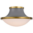NUVO Lighting 60-7916 Lafayette 3 Light Flush Mount Fixture, 18in, Gray Finish with Natural Brass Accents and White Opal Glass