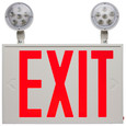 Satco Lighting SAT-67-123 Combination Red Exit Sign/Emergency Light, 90min Ni-Cad backup, 120-277V, Dual Head, Single/Dual Face, Universal Mounting, Steel/NYC