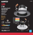 SATCO Lighting S11832 7W, LED Downlight Retrofit, 4in, CCT Selectable, 120V, Dimmable, Black Finish