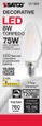 Satco Lighting SAT-S11384 8 Watt C11 LED - Frosted - Candelabra base - 2700K - 90 CRI - 760 Lumens - 120 Volt