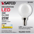 SATCO Lighting S21202 3W G16.5 LED, White, Candelabra Base, 90 CRI, 2700K, 120V