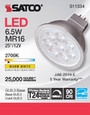 SATCO Lighting S11334 6.5W, MR16 LED, 2700K, GU5.3 Base, 25 degree Beam Angle, 12V