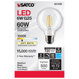 SATCO Lighting S21235 6W G25 LED, Clear, Medium Base, 90 CRI, 3000K, 120V