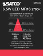 SATCO Lighting S11336 6.5W, MR16 LED, 2700K, GU5.3 Base, 40 degree Beam Angle, 12V