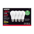 SATCO Lighting S11423 14W A19 LED, 3000K, Dimmable, Medium Base, 230 degree Beam Angle, 4-Pack