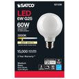 SATCO Lighting S21239 6W G25 LED, White, Medium Base, 90 CRI, 3000K, 120V