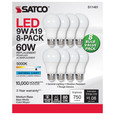 SATCO Lighting S11461 9W A19 LED, 5000K, Non-Dimmable, E26, 80 CRI, 8-Pack