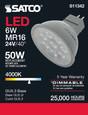 Satco Lighting SAT-S11342 6 Watt - MR16 LED - 4000K - GU5.3 base - 40 deg. Beam Angle - 24 Volt