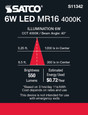 SATCO Lighting S11342 6W, MR16 LED, 4000K, GU5.3 Base, 40 degree Beam Angle, 24V