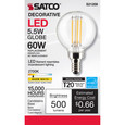 SATCO Lighting S21209 5.5W G16.5 LED, Clear, Candelabra Base, 90 CRI, 2700K, 120V