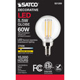 SATCO Lighting S21209 5.5W G16.5 LED, Clear, Candelabra Base, 90 CRI, 2700K, 120V
