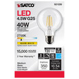 SATCO Lighting S21226 4.5W G25 LED, Clear, Medium Base, 90 CRI, 2700K, 120V