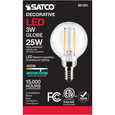 SATCO Lighting S21201 3W G16.5 LED, Clear, Candelabra Base, 90 CRI, 4000K, 120V