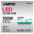 SATCO Lighting S12431 12.5W LED A19, Clear, Medium Base, 4000K, 90 CRI, 120V