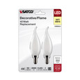 SATCO Lighting S21844 4W CA10 LED, Frosted, Candelabra Base, 3000K, 350 Lumens, 120V, 2-Pack