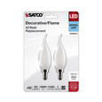 SATCO Lighting S21845 4W CA10 LED, Frosted, Candelabra Base, 5000K, 350 Lumens, 120V, 2-Pack