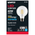 SATCO Lighting S21229 4.5W G25 LED, Clear, Medium Base, 90 CRI, 5000K, 120V