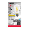 SATCO Lighting S11355 8W, A19 LED, Clear, 3000K, Medium Base, 120V