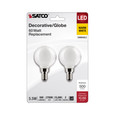 SATCO Lighting S21814 5.5W G16.5 LED, White, Candelabra Base, 2700K, 500 Lumens, 120V, 2-Pack