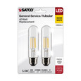 SATCO Lighting S21862 5.5W T10 LED, Clear, Medium Base, 2700K, 450 Lumens, 120V, 2-Pack