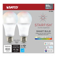 SATCO Lighting S11253 9.5W, A19 LED, RGB & Tunable White, Starfish IOT, 120V, 800 Lumens, 2-Pack