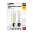 SATCO Lighting S21865 8W T10 LED, Clear, Medium Base, 2700K, 800 Lumens, 120V, 2-Pack