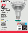 SATCO Lighting S29761 27W, LED PAR38, 4000K, 40 degree Beam Angle, Medium Base, 100-277V