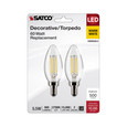 Satco Lighting SAT-S21827 5.5 Watt B11 LED - Clear - Candelabra Base - 2700K - 500 Lumens - 120 Volt - 2-Pack