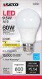 SATCO Lighting S29593 9.5W, A19 LED, Frosted, 2700K Medium Base, 220 degree Beam Angle, 120V, Non-Dimmable