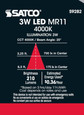 SATCO Lighting S9282 3W, LED, MR11, 4000K, 25 degree beam spread, 25000 Avg Rated Hours, 210 Lumens, GU4 Base, 12V AC/DC