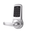 Accentra nexTouch NTB633 Grade 1 Electronic Cylindrical Lock with Pushbutton Keypad, 626 Satin Chrome, Augusta lever - front angle view