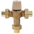 Watts 0559118 3/4 IN Lead Free Thermostatic Mixing Valve, Solder Union End Connections, Adjustable Out 80-120 F
