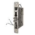 Command Access ML92-M-EU-CH Electrified Mortise Lock Body, Motor Drive, 11-30V, Field Selectable Fail Secure/Fail Safe, Satin Chrome - side view showing latchbolt, deadbolt, and lead wires