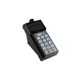 Dormakaba R21220 SAM RF Encoder handheld unit with LCD display and keypad, shown at three-quarter angle — power cord not included