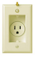 Pass & Seymour S3713I 15A 125V Clock Hanger Recessed Single Receptacle with Smooth Wall Plate, Ivory