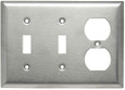 Pass & Seymour SS28 3-Gang 302/304 Stainless Steel Wall Plate, 2 Toggle Switch Openings, 1 Duplex Receptacle Opening Pass & Seymour SS28 3-Gang 302/304 Stainless Steel Wall Plate, 2 Toggle Switch Openings, 1 Duplex Receptacle Opening