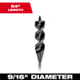 Milwaukee Tool 48-13-8256 9/16, x 54" Flexible Cable Auger Bit