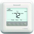 Honeywell TH4110U2005/U T4 Pro Programmable Thermostat, 1 Heat/1 Cool, compatible with Heat Pump and Conventional Systems – front view showing LCD display with temperature, fan, and mode controls