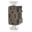 Leviton T5632-B 3.6A USB Type-A/Type-A Wall Outlet Charger with 15A Tamper-Resistant Receptacles, Brown